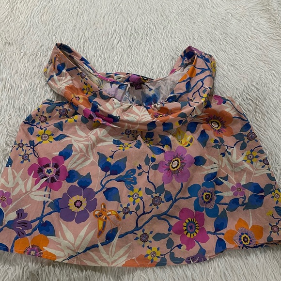 J crew liberty fabric  pink floral ruffle top size xs - Picture 1 of 5